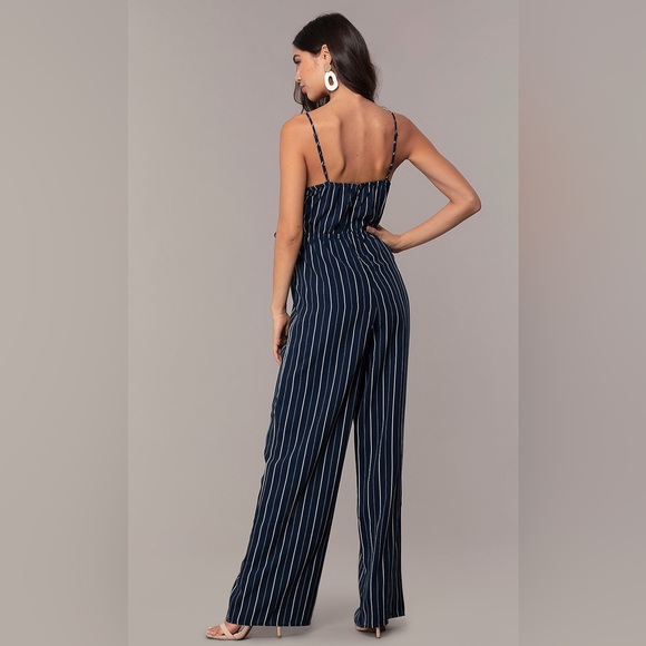 Navy Blue and White Striped Jumpsuit! Size S - Picture 2 of 3